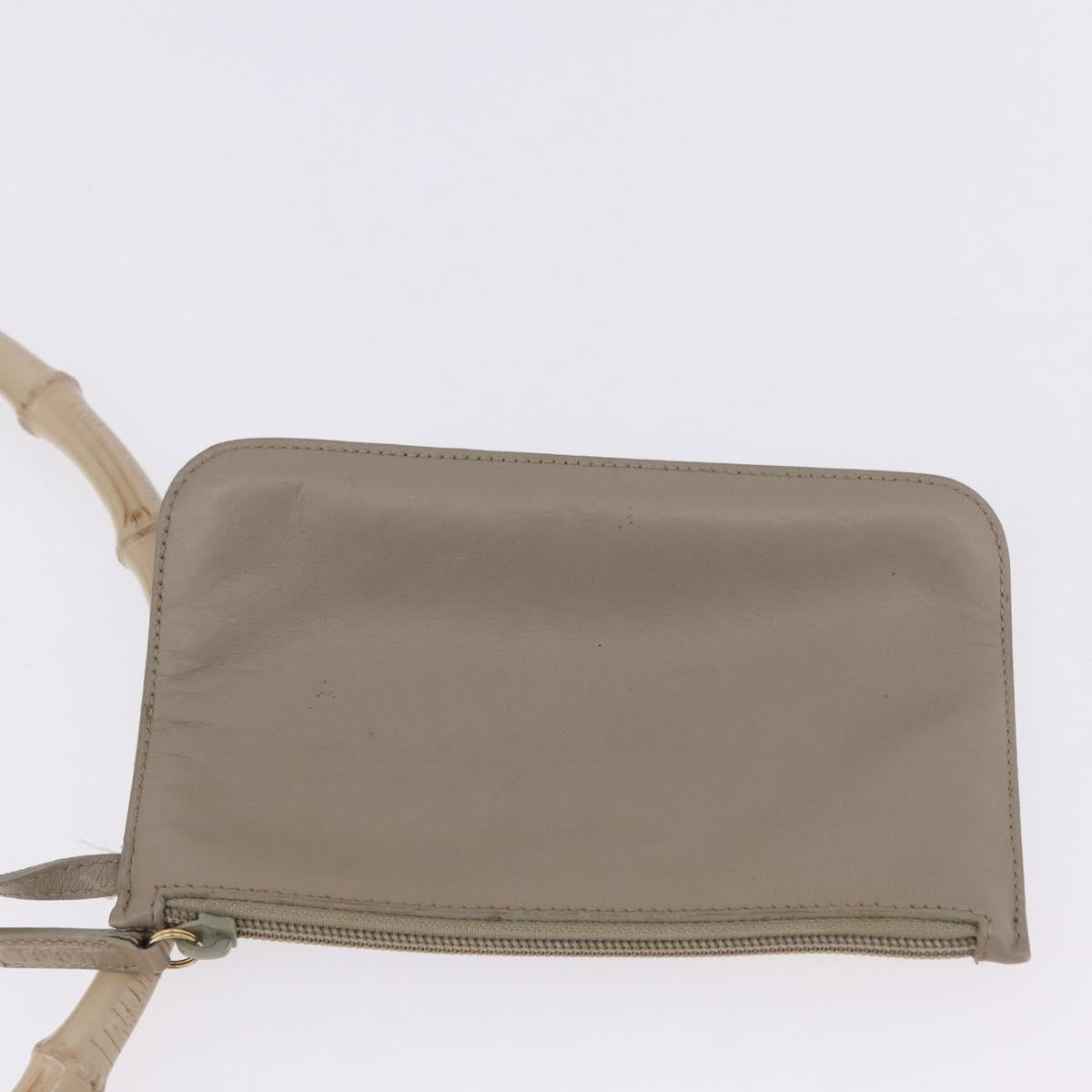 GUCCI Bamboo Shoulder Bag Leather Beige Gold Tone 001 2058 1883 Auth BA14832