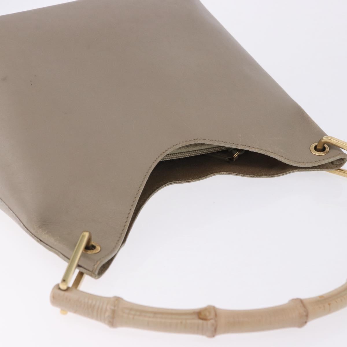 GUCCI Bamboo Shoulder Bag Leather Beige Gold Tone 001 2058 1883 Auth BA14832