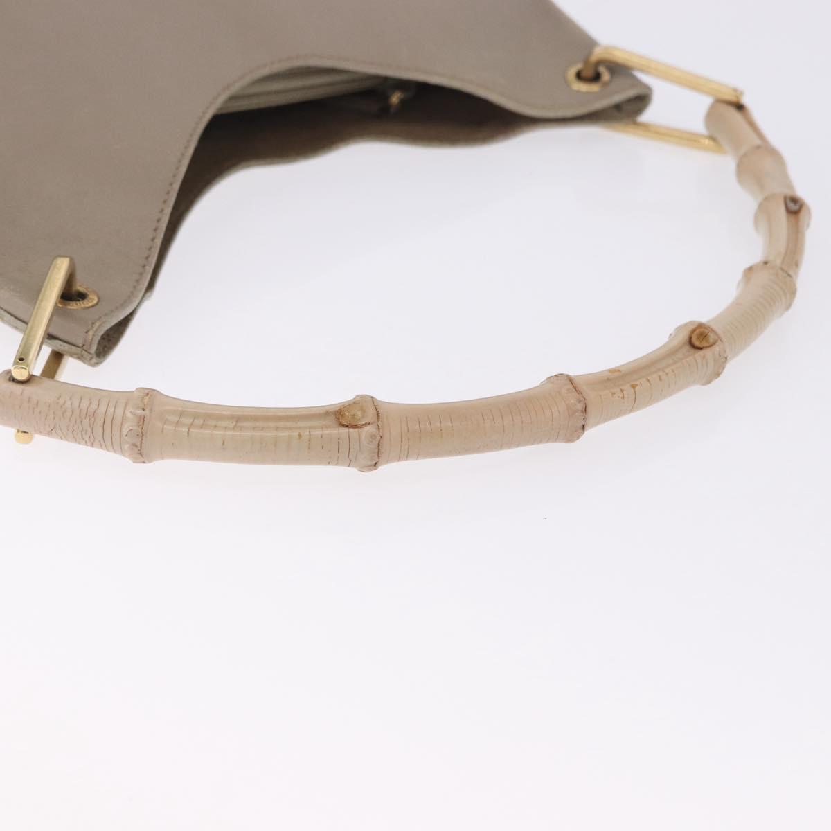 GUCCI Bamboo Shoulder Bag Leather Beige Gold Tone 001 2058 1883 Auth BA14832