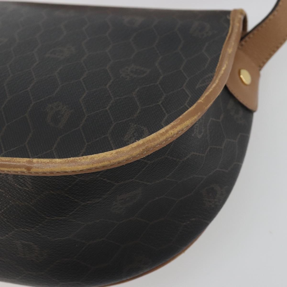 Christian Dior Honeycomb Shoulder Bag PVC Leather Black Gold Tone Auth BA14833