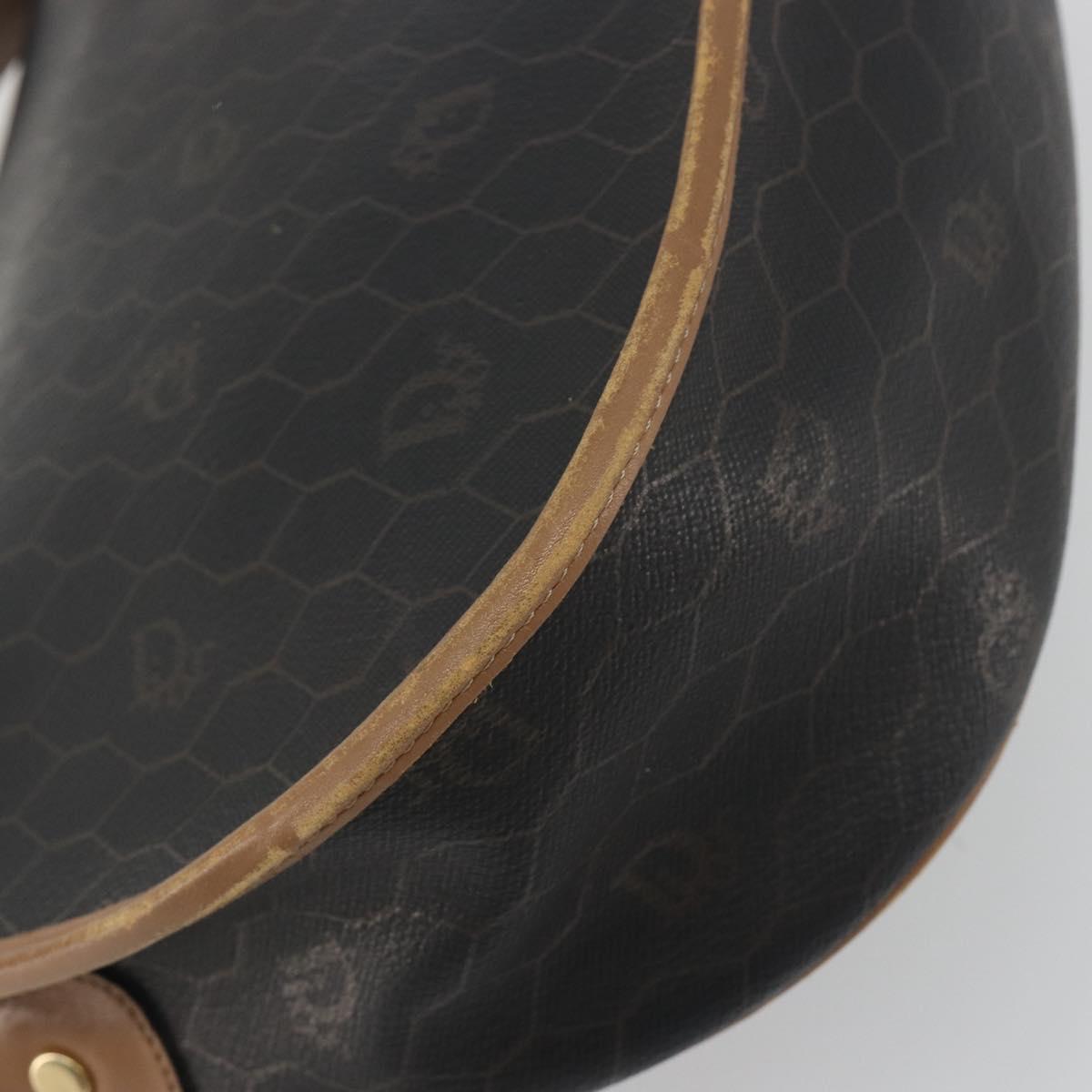 Christian Dior Honeycomb Shoulder Bag PVC Leather Black Gold Tone Auth BA14833