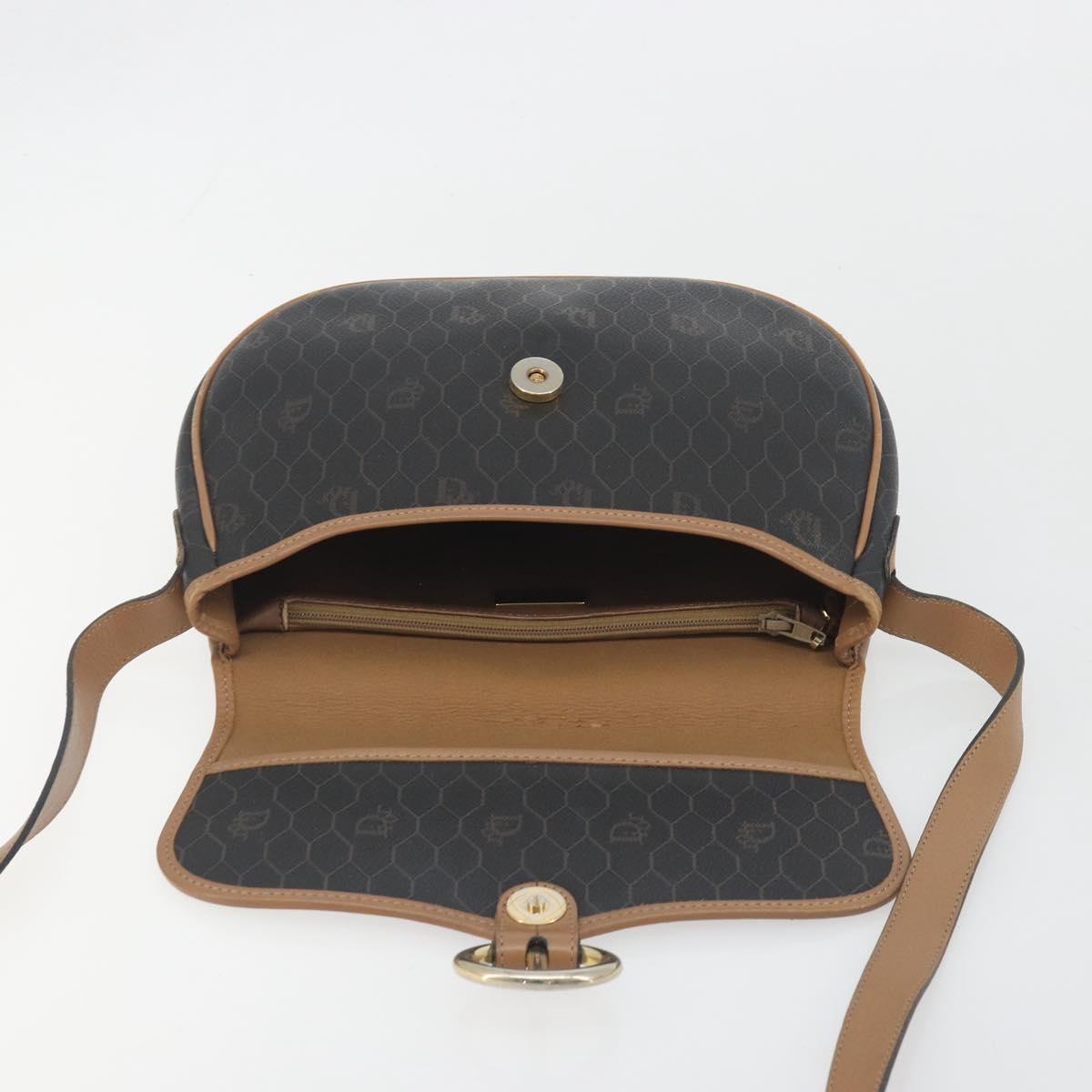 Christian Dior Honeycomb Shoulder Bag PVC Leather Black Gold Tone Auth BA14833