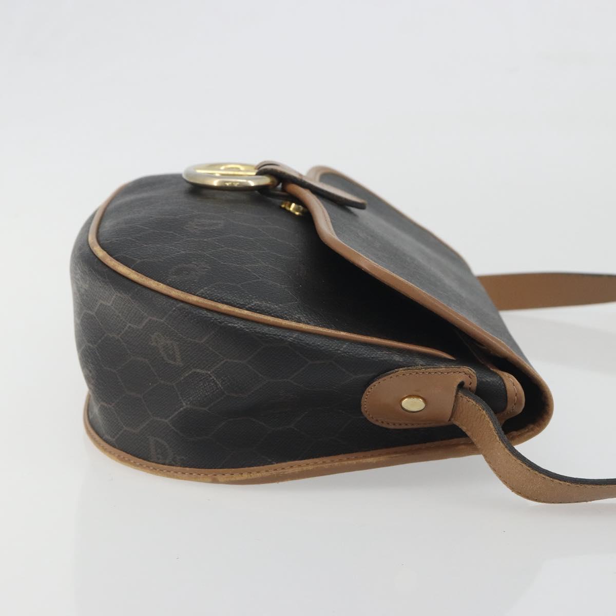 Christian Dior Honeycomb Shoulder Bag PVC Leather Black Gold Tone Auth BA14833