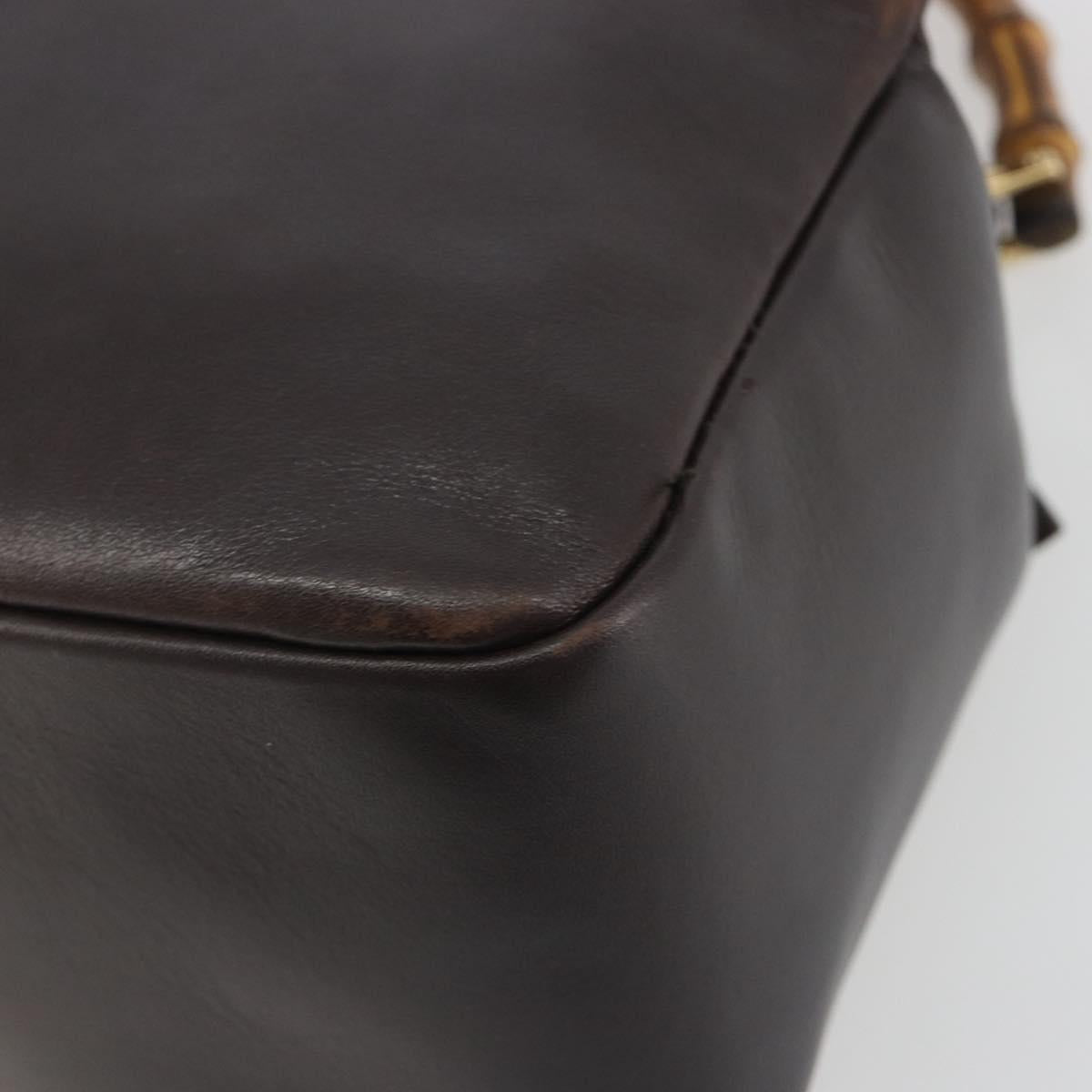 GUCCI Bamboo Hand Bag Leather Brown Gold Tone 000 3444 0575 Auth BA14834