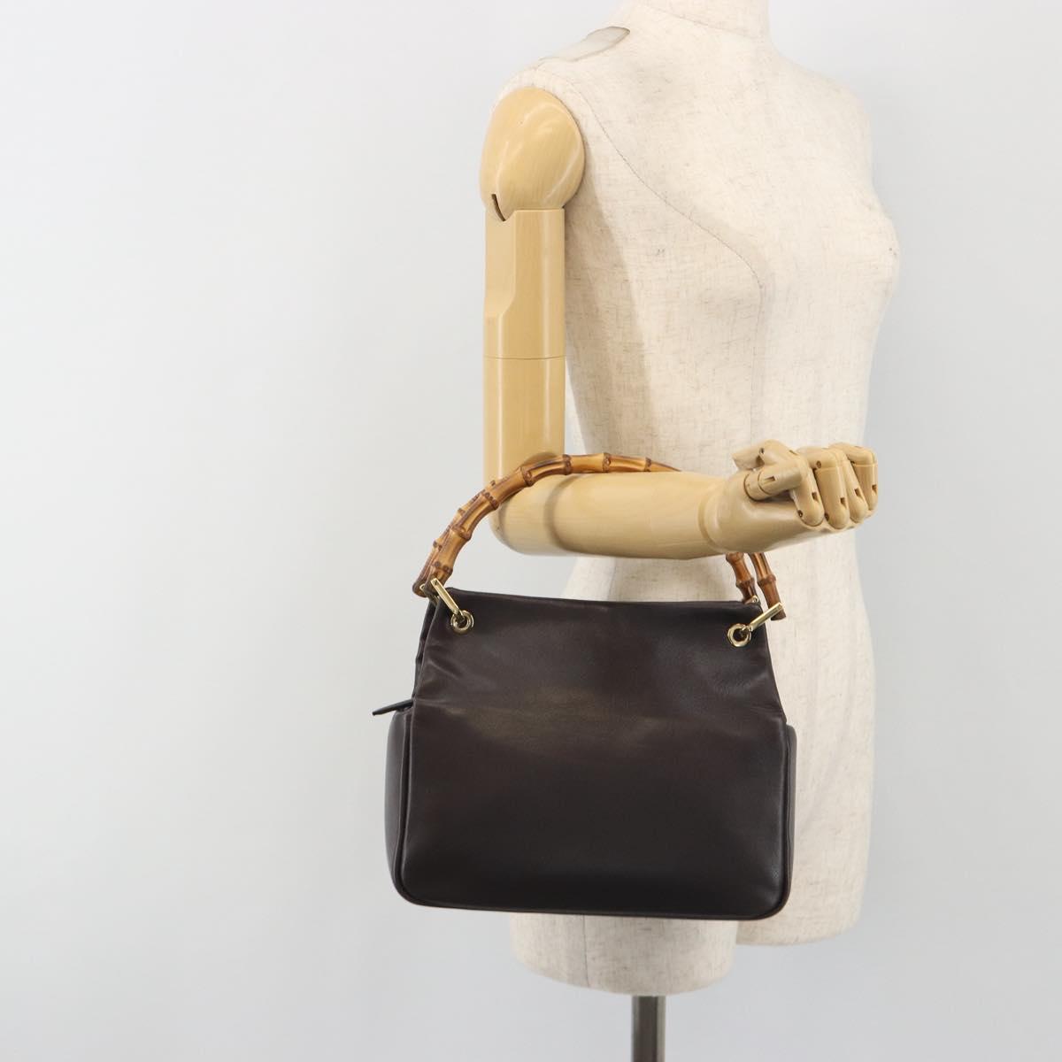 GUCCI Bamboo Hand Bag Leather Brown Gold Tone 000 3444 0575 Auth BA14834