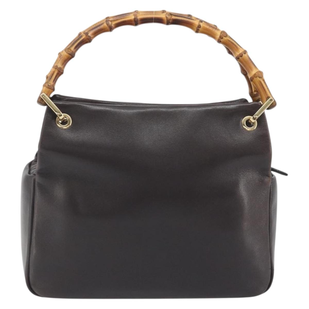 GUCCI Bamboo Hand Bag Leather Brown Gold Tone 000 3444 0575 Auth BA14834