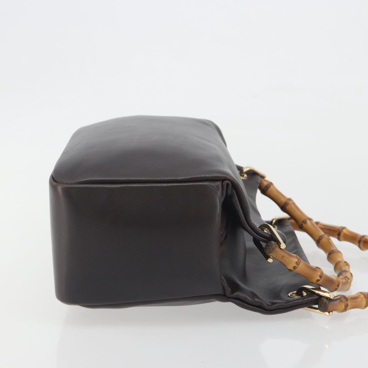 GUCCI Bamboo Hand Bag Leather Brown Gold Tone 000 3444 0575 Auth BA14834