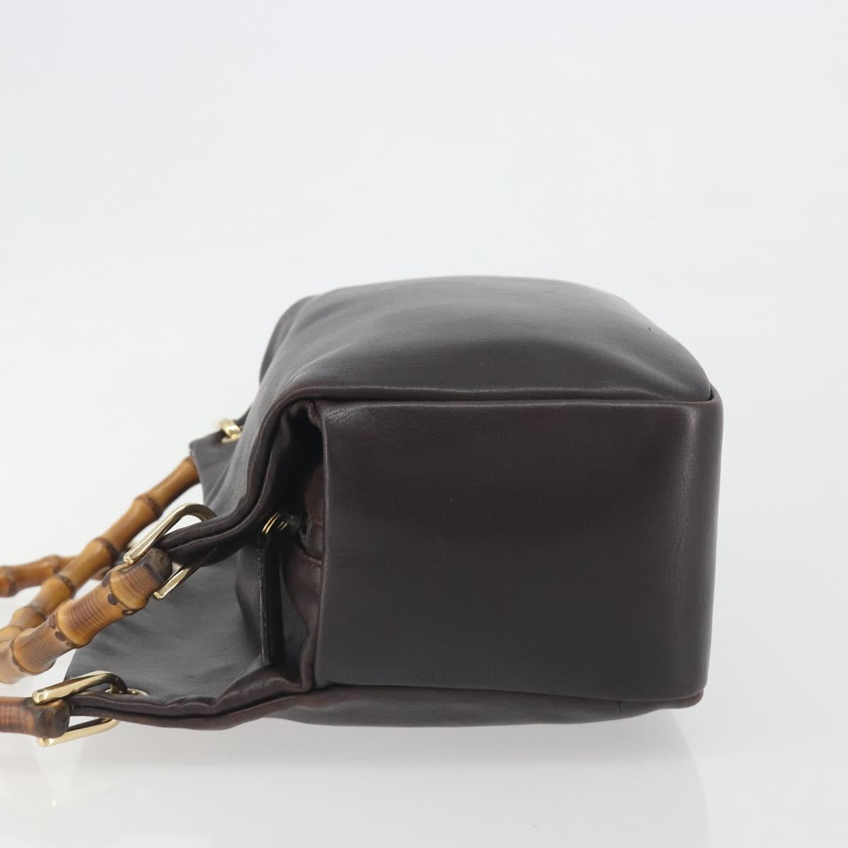 GUCCI Bamboo Hand Bag Leather Brown Gold Tone 000 3444 0575 Auth BA14834