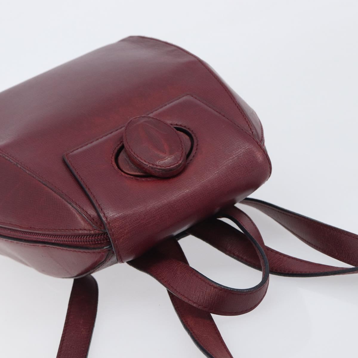 CARTIER Must Line Backpack Leather Bordeaux Gold Tone Auth BA14835