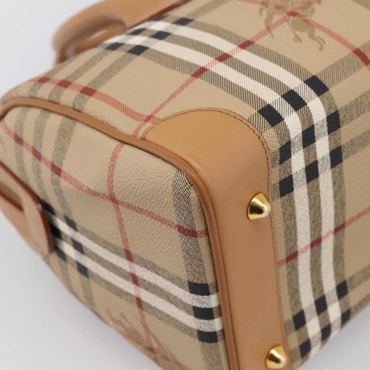 Burberrys Nova Check Hand Bag PVC Leather Beige Auth BA14838