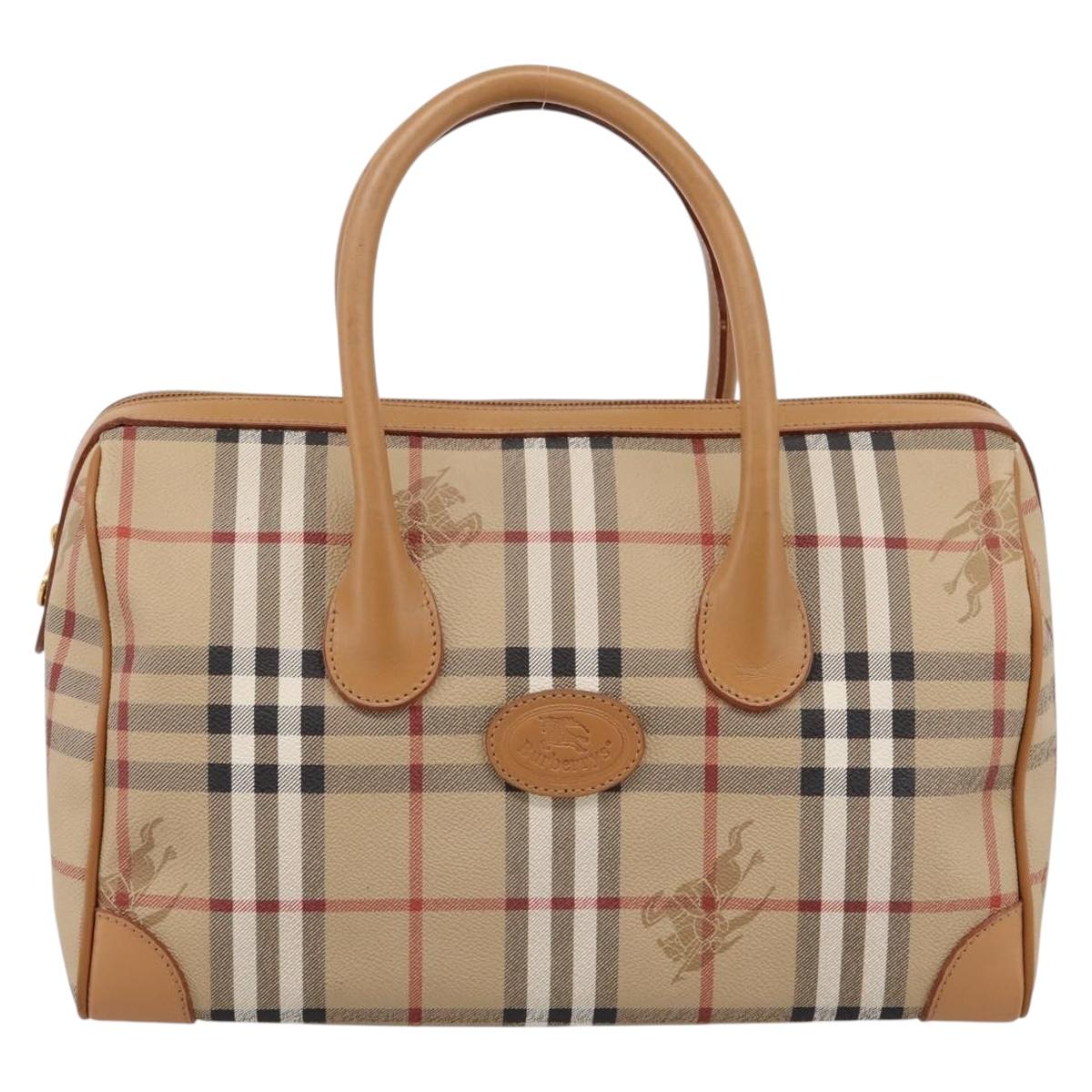 Burberrys Nova Check Hand Bag PVC Leather Beige Auth BA14838