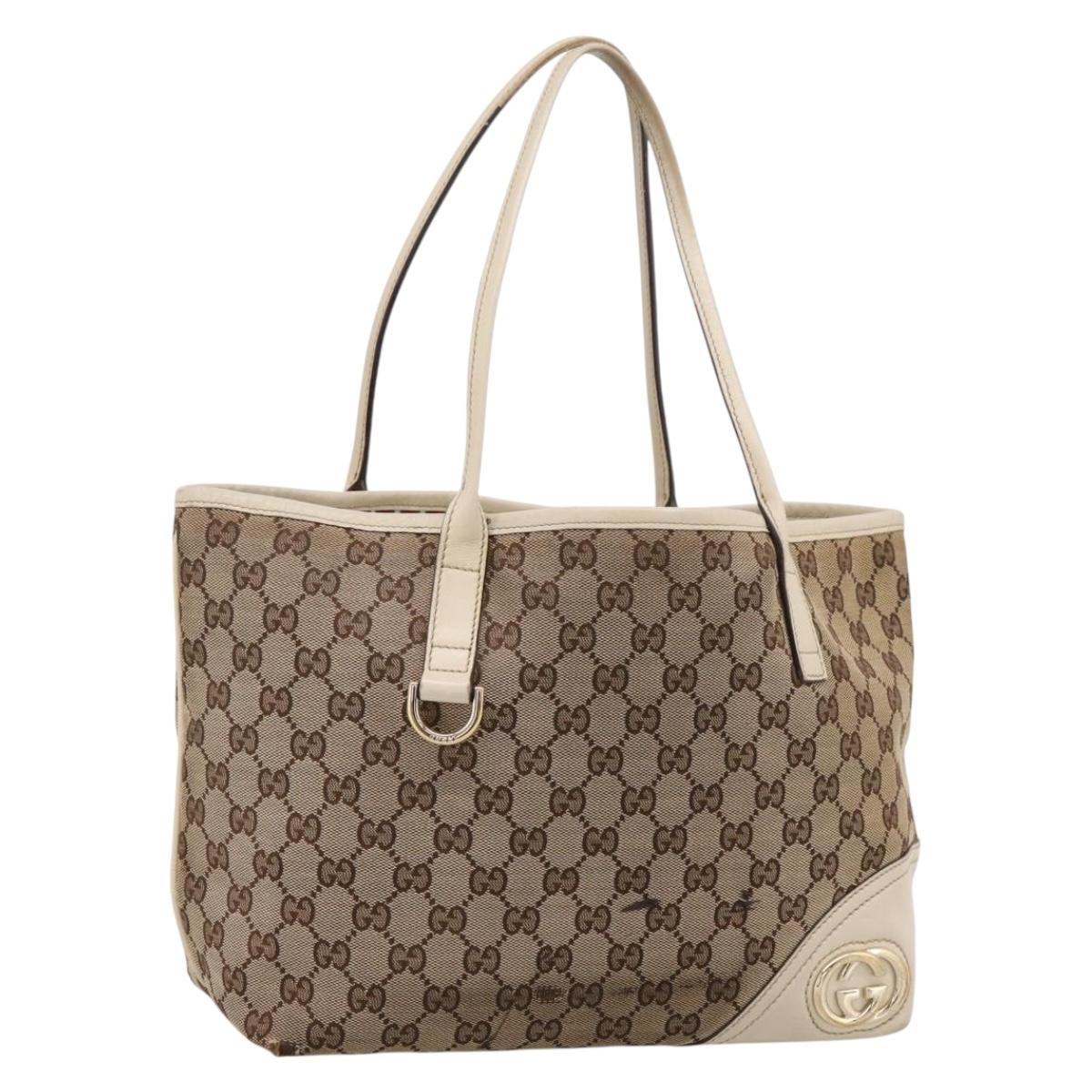 GUCCI GG Canvas Abbey Tote Bag Beige Gold Tone 169946 Auth BA14841