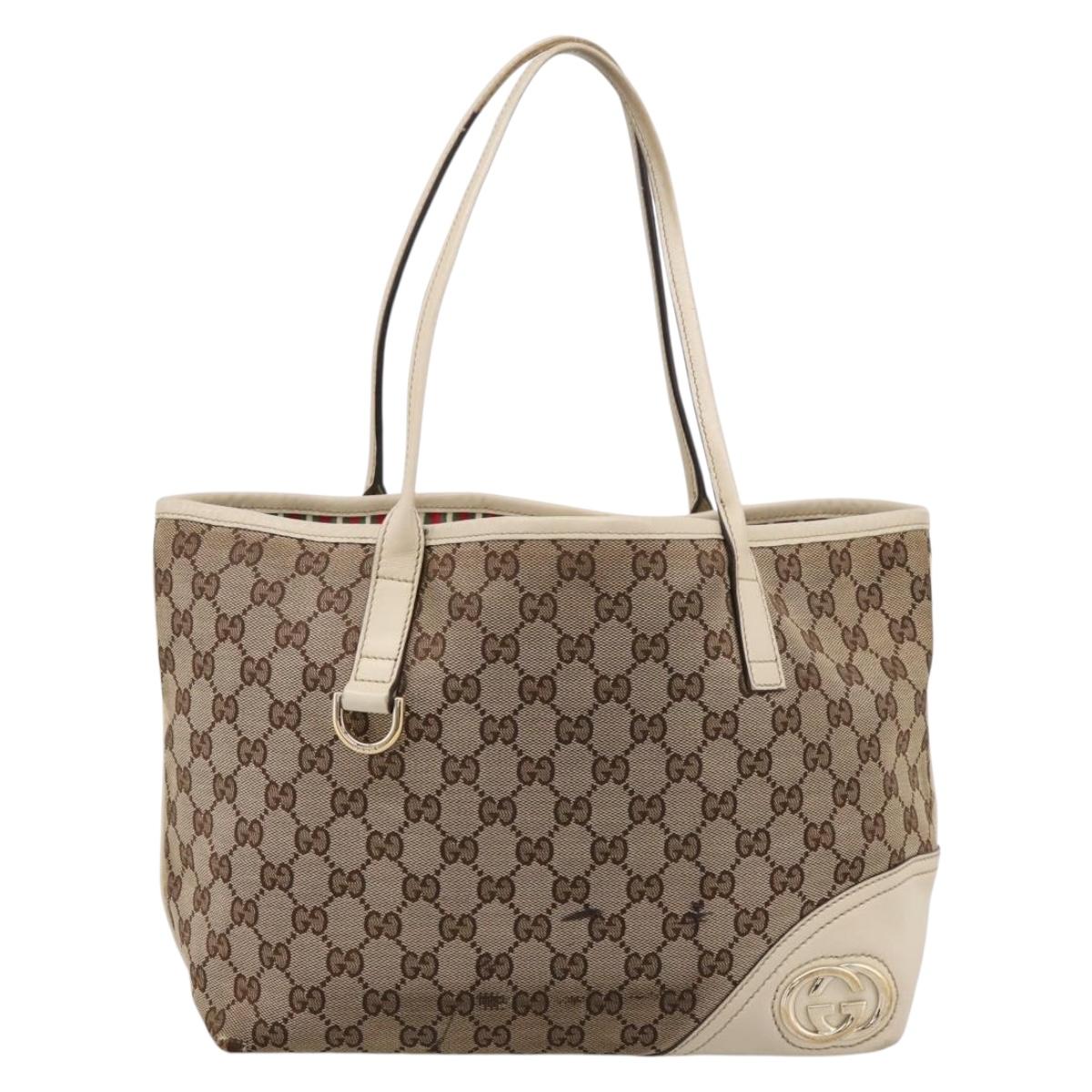 GUCCI GG Canvas Abbey Tote Bag Beige Gold Tone 169946 Auth BA14841