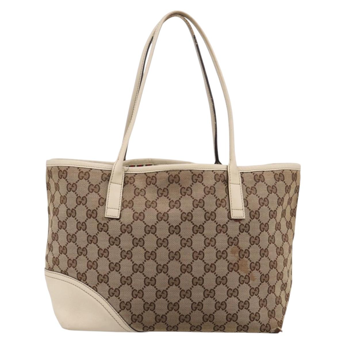 GUCCI GG Canvas Abbey Tote Bag Beige Gold Tone 169946 Auth BA14841