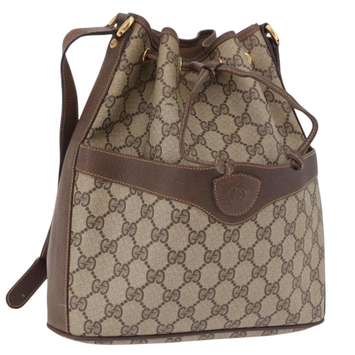 GUCCI GG Supreme Shoulder Bag PVC Beige Gold Tone 001 084 0853 Auth BA14846
