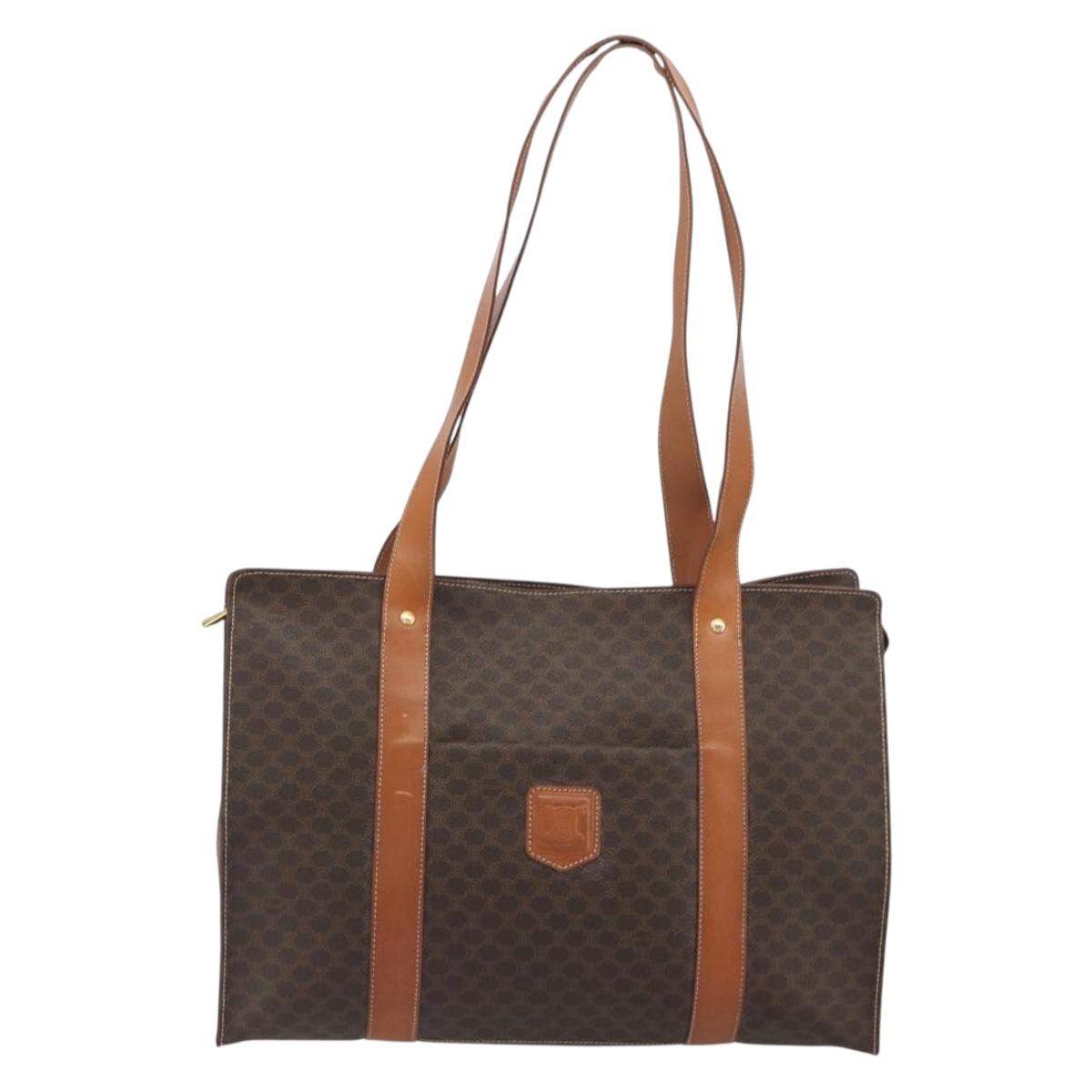 CELINE Macadam Tote Bag PVC Leather Brown Gold Tone Auth BA14854A