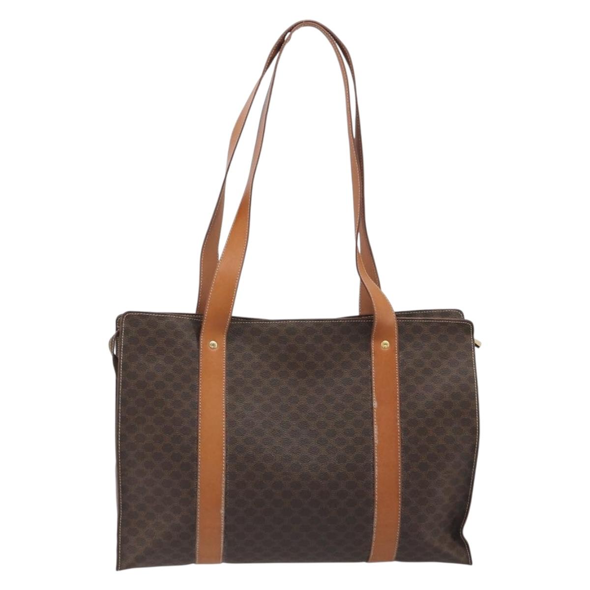 CELINE Macadam Tote Bag PVC Leather Brown Gold Tone Auth BA14854A