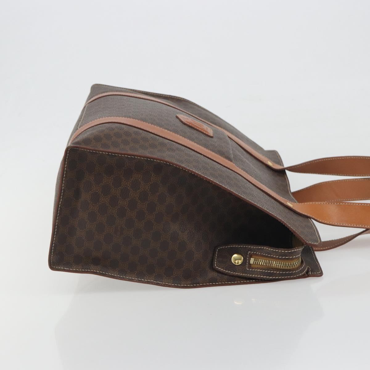 CELINE Macadam Tote Bag PVC Leather Brown Gold Tone Auth BA14854A