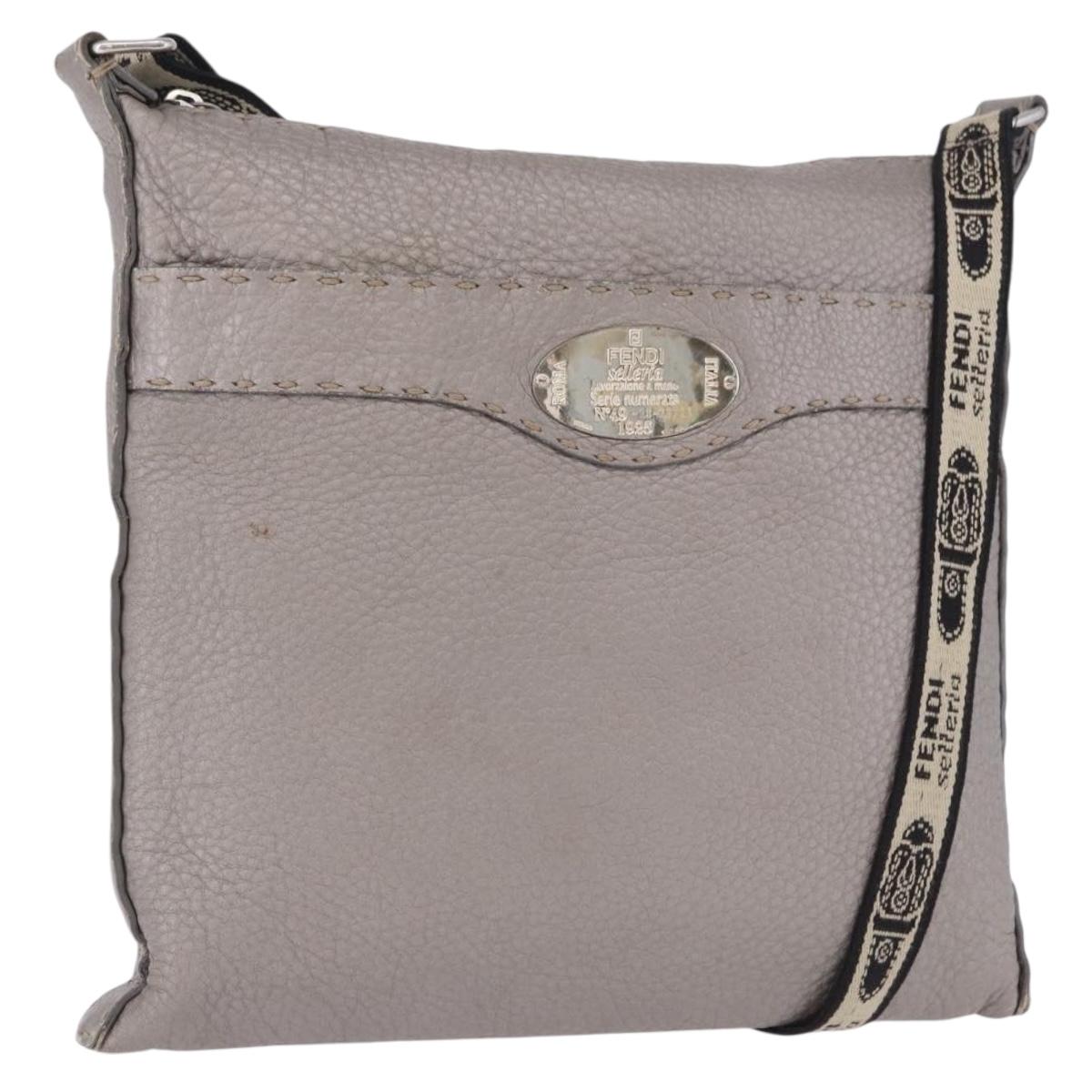 FENDI Celeria Shoulder Bag Leather Silver 8BT109 Auth BA14855