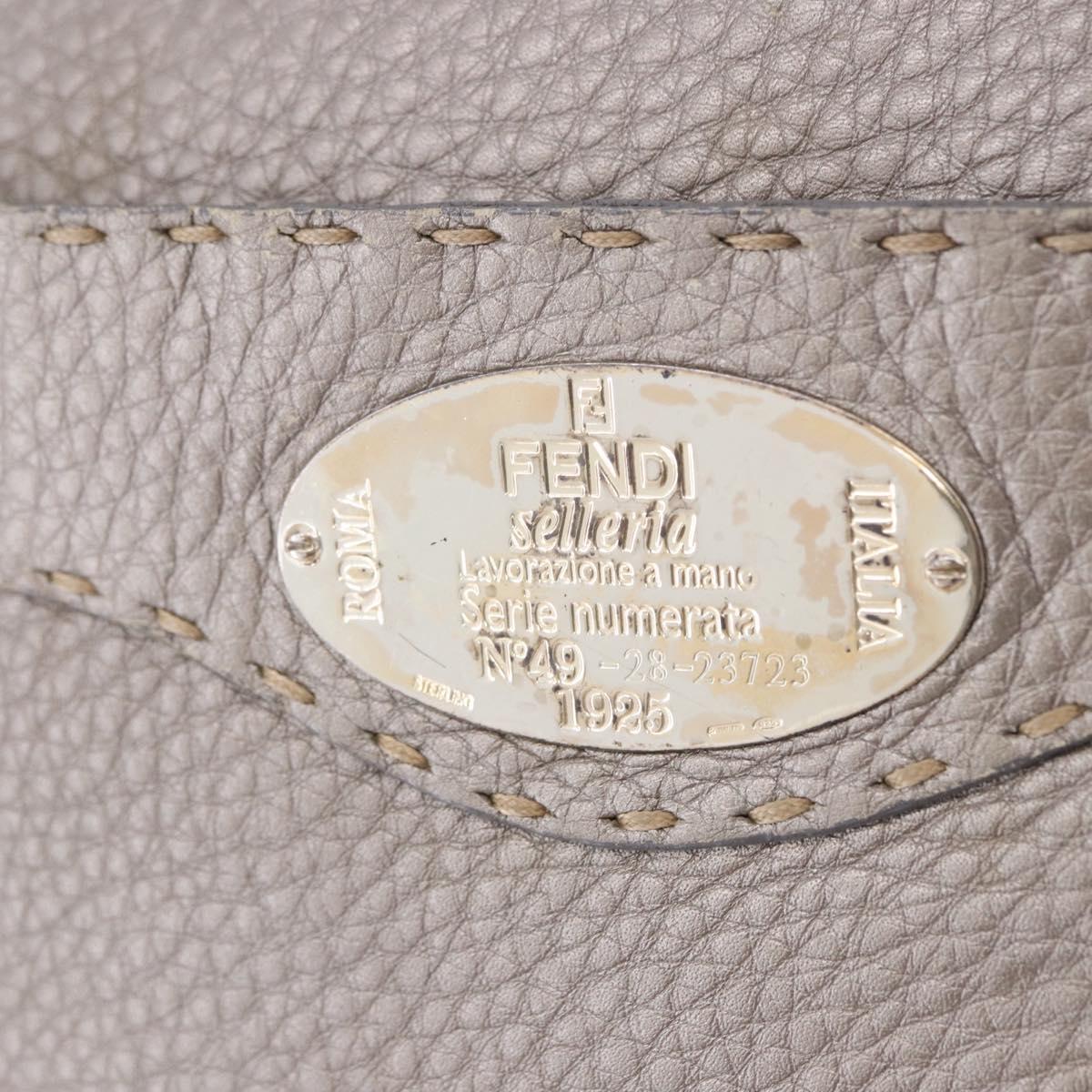 FENDI Celeria Shoulder Bag Leather Silver 8BT109 Auth BA14855