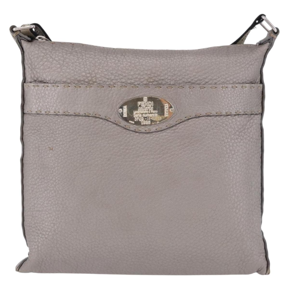 FENDI Celeria Shoulder Bag Leather Silver 8BT109 Auth BA14855