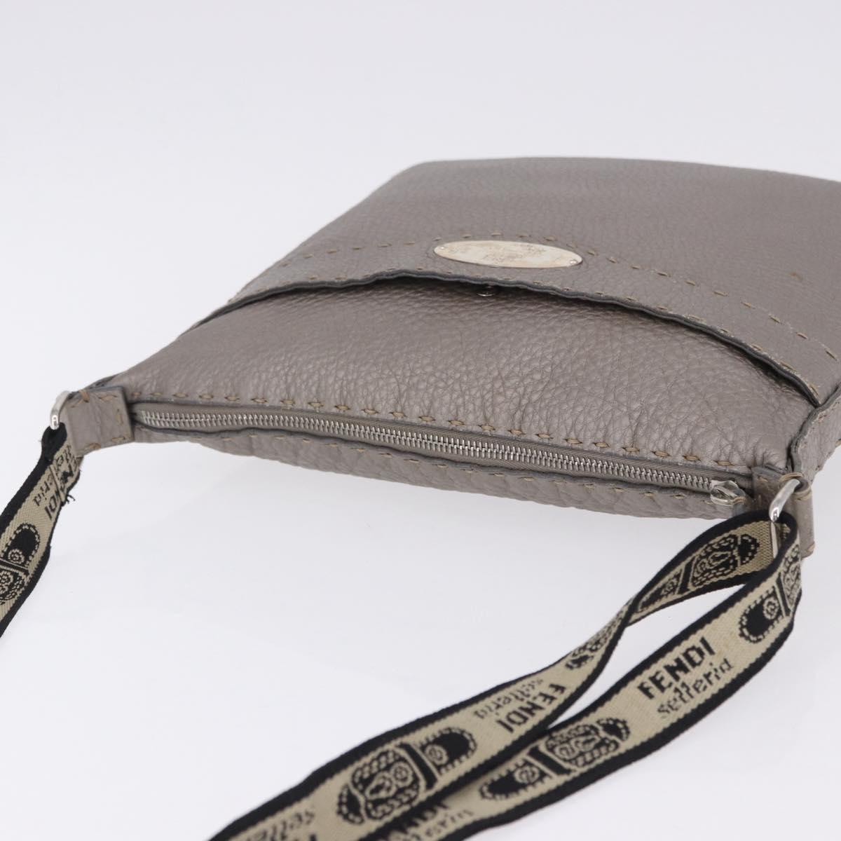 FENDI Celeria Shoulder Bag Leather Silver 8BT109 Auth BA14855