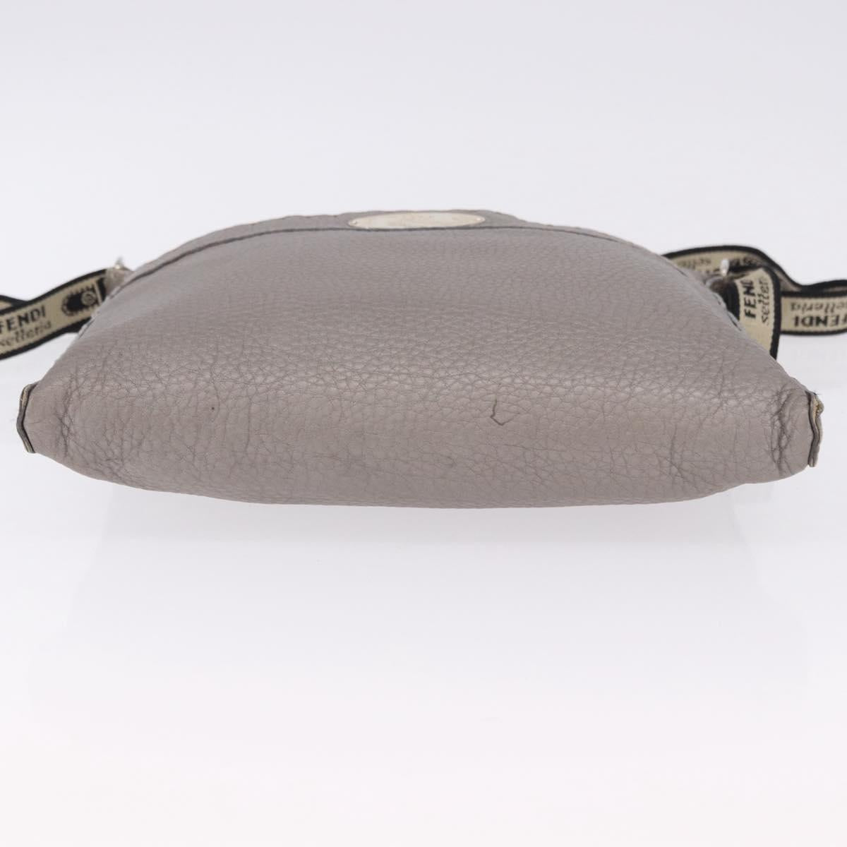 FENDI Celeria Shoulder Bag Leather Silver 8BT109 Auth BA14855