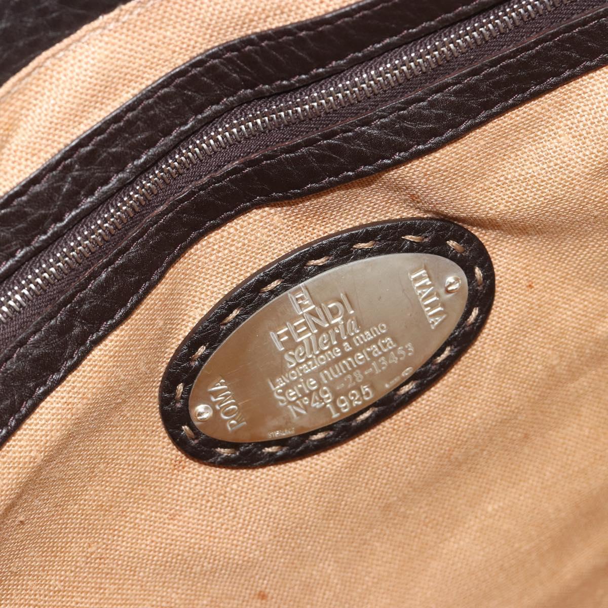 FENDI Celeria Hand Bag Canvas Brown Silver 8BN156 Auth BA14857