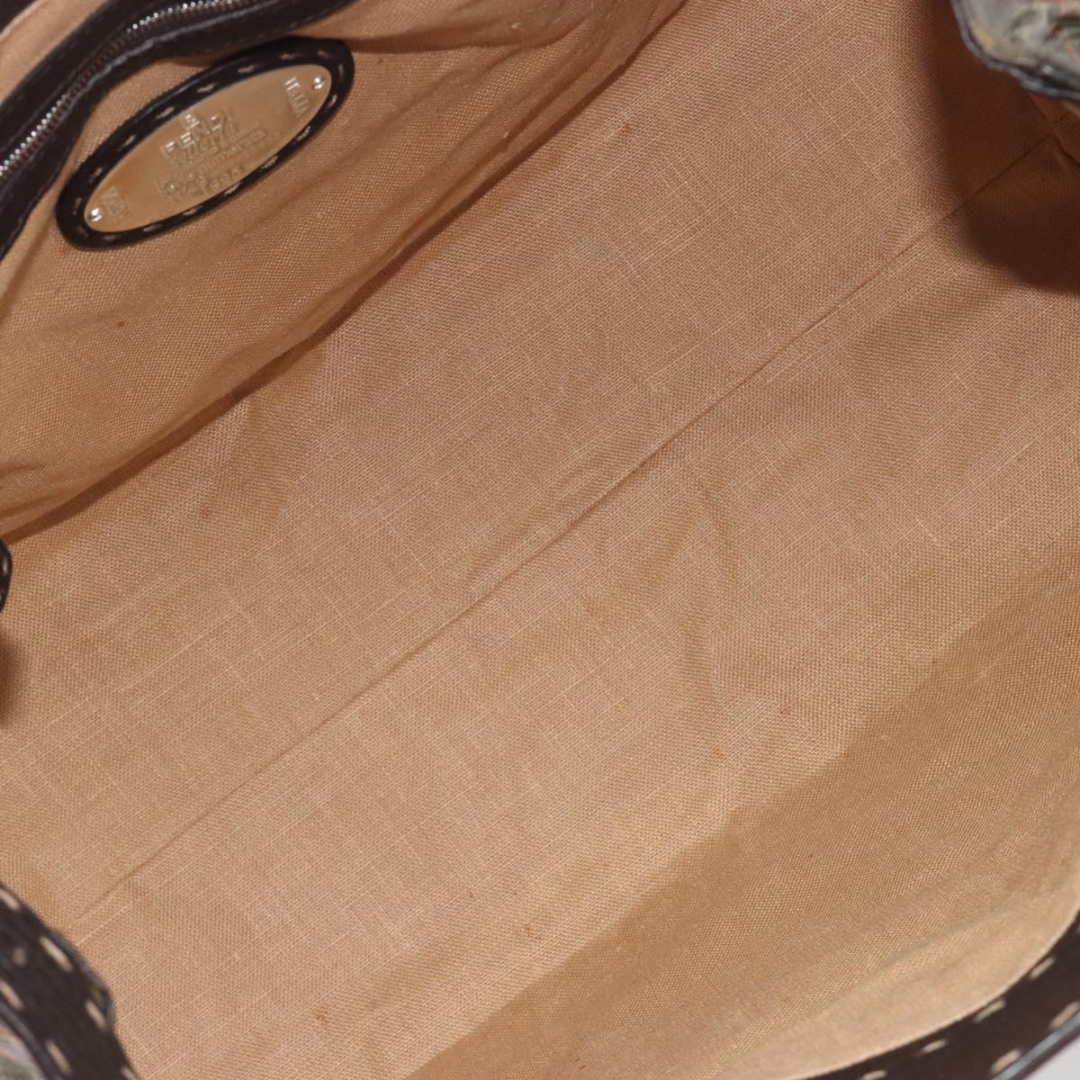 FENDI Celeria Hand Bag Canvas Brown Silver 8BN156 Auth BA14857
