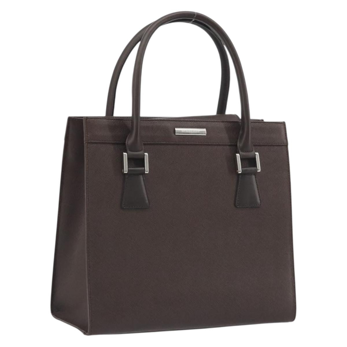 BURBERRY Hand Bag Leather Brown Silver Auth BA14870A
