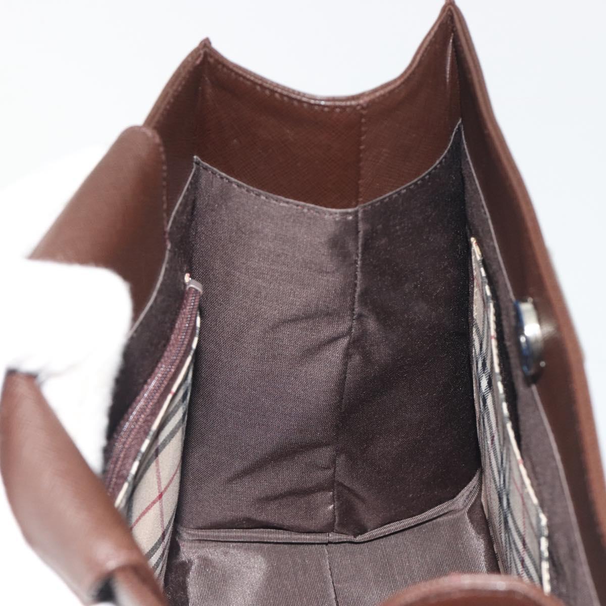 BURBERRY Hand Bag Leather Brown Silver Auth BA14870A
