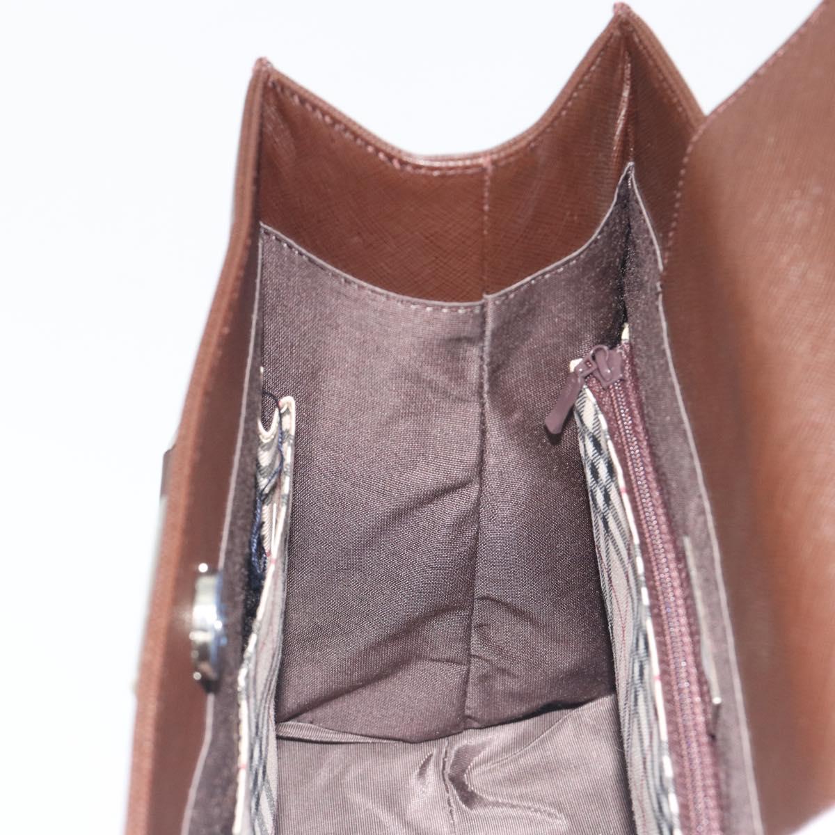 BURBERRY Hand Bag Leather Brown Silver Auth BA14870A
