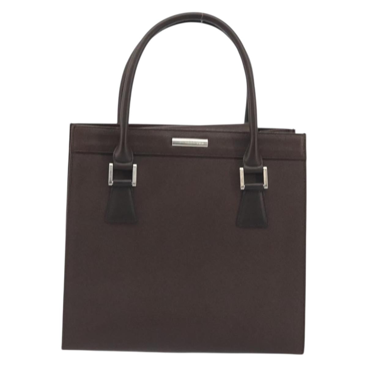 BURBERRY Hand Bag Leather Brown Silver Auth BA14870A