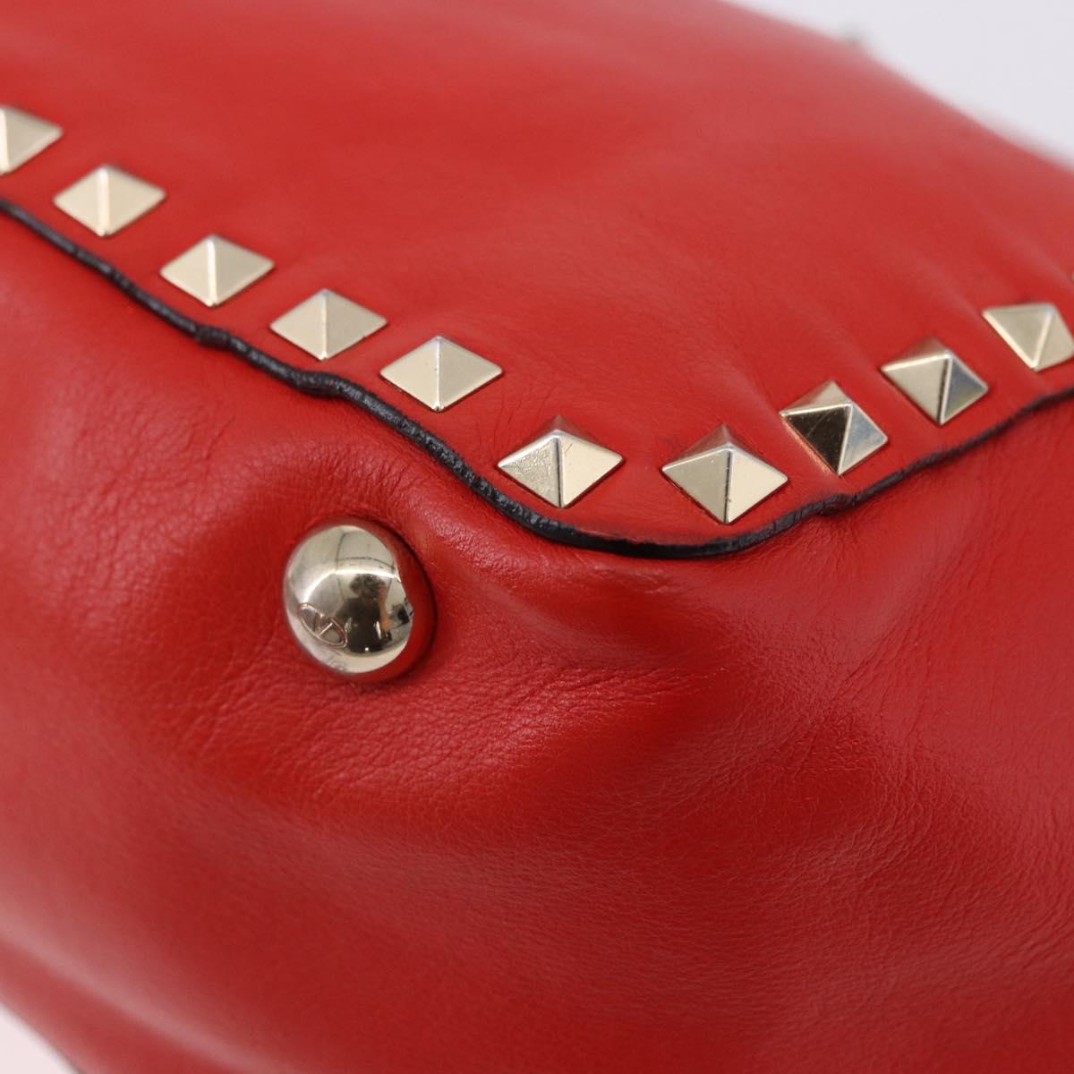 VALENTINO Studs Tote Bag Leather 2way Red Gold Tone Auth BA14871