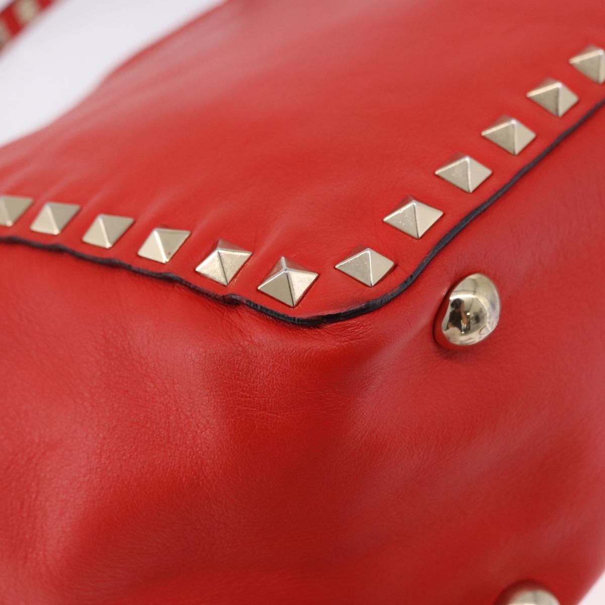 VALENTINO Studs Tote Bag Leather 2way Red Gold Tone Auth BA14871