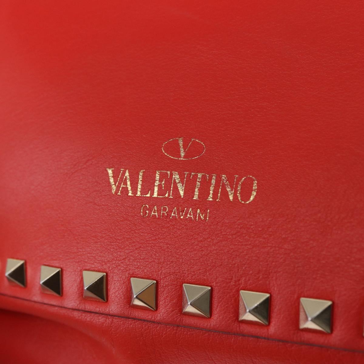 VALENTINO Studs Tote Bag Leather 2way Red Gold Tone Auth BA14871