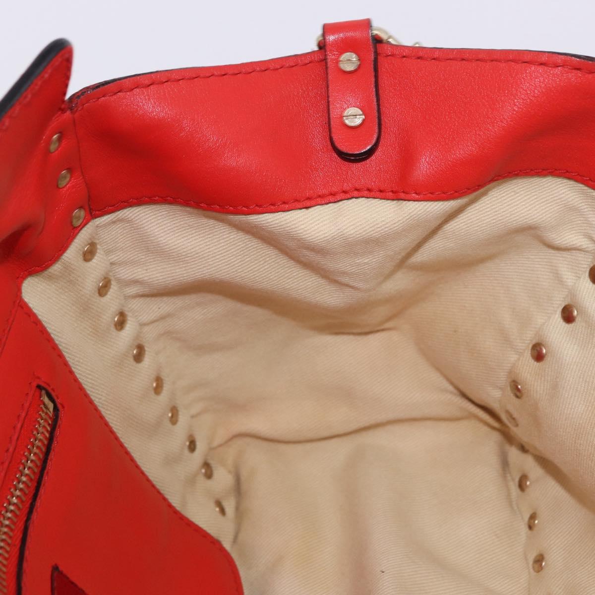 VALENTINO Studs Tote Bag Leather 2way Red Gold Tone Auth BA14871