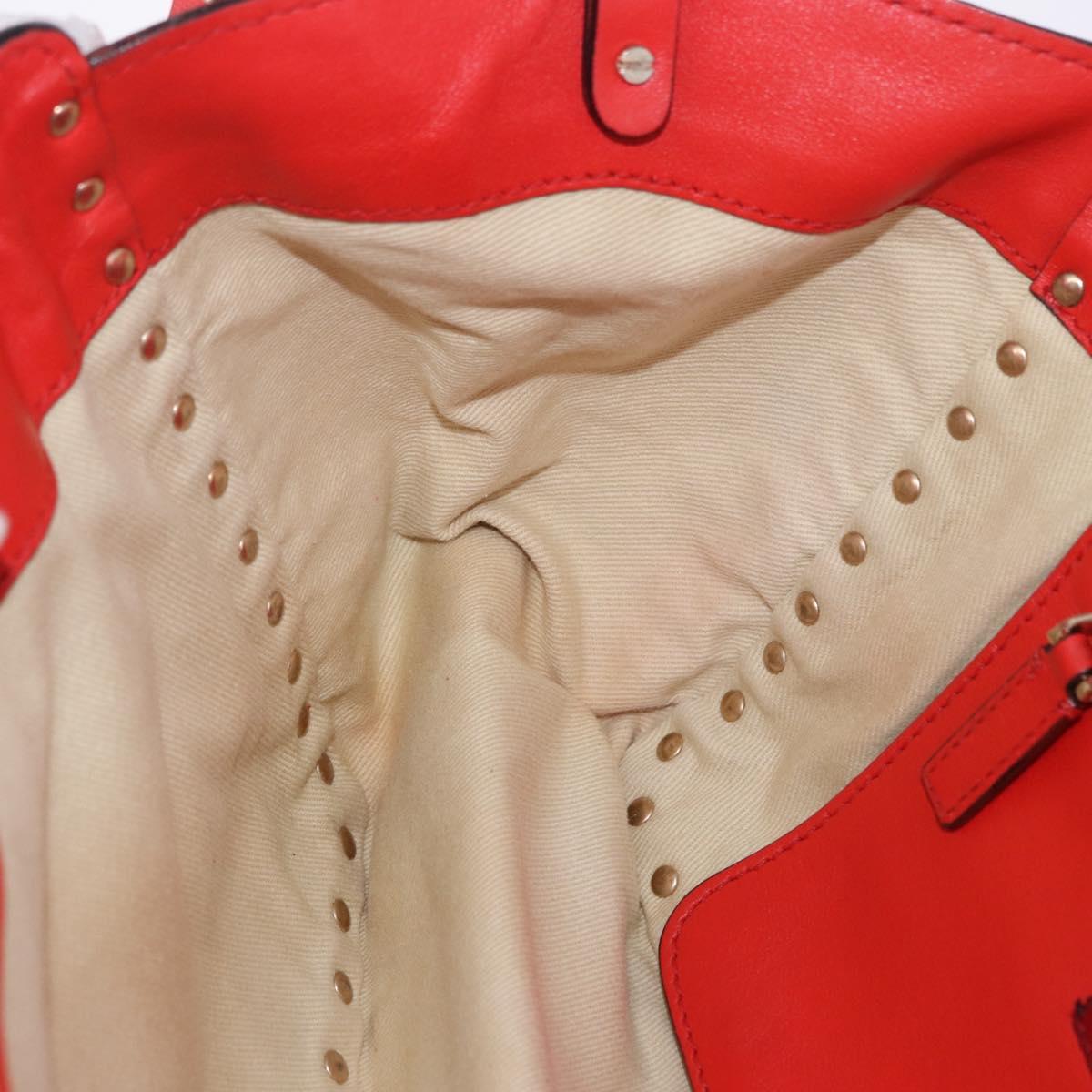 VALENTINO Studs Tote Bag Leather 2way Red Gold Tone Auth BA14871
