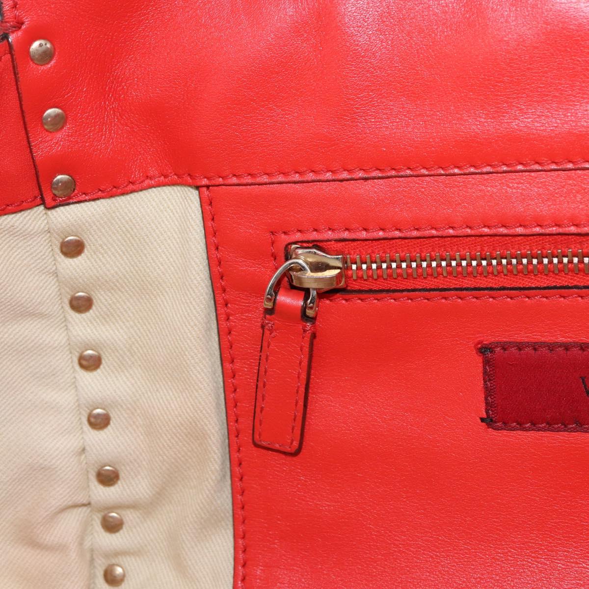 VALENTINO Studs Tote Bag Leather 2way Red Gold Tone Auth BA14871