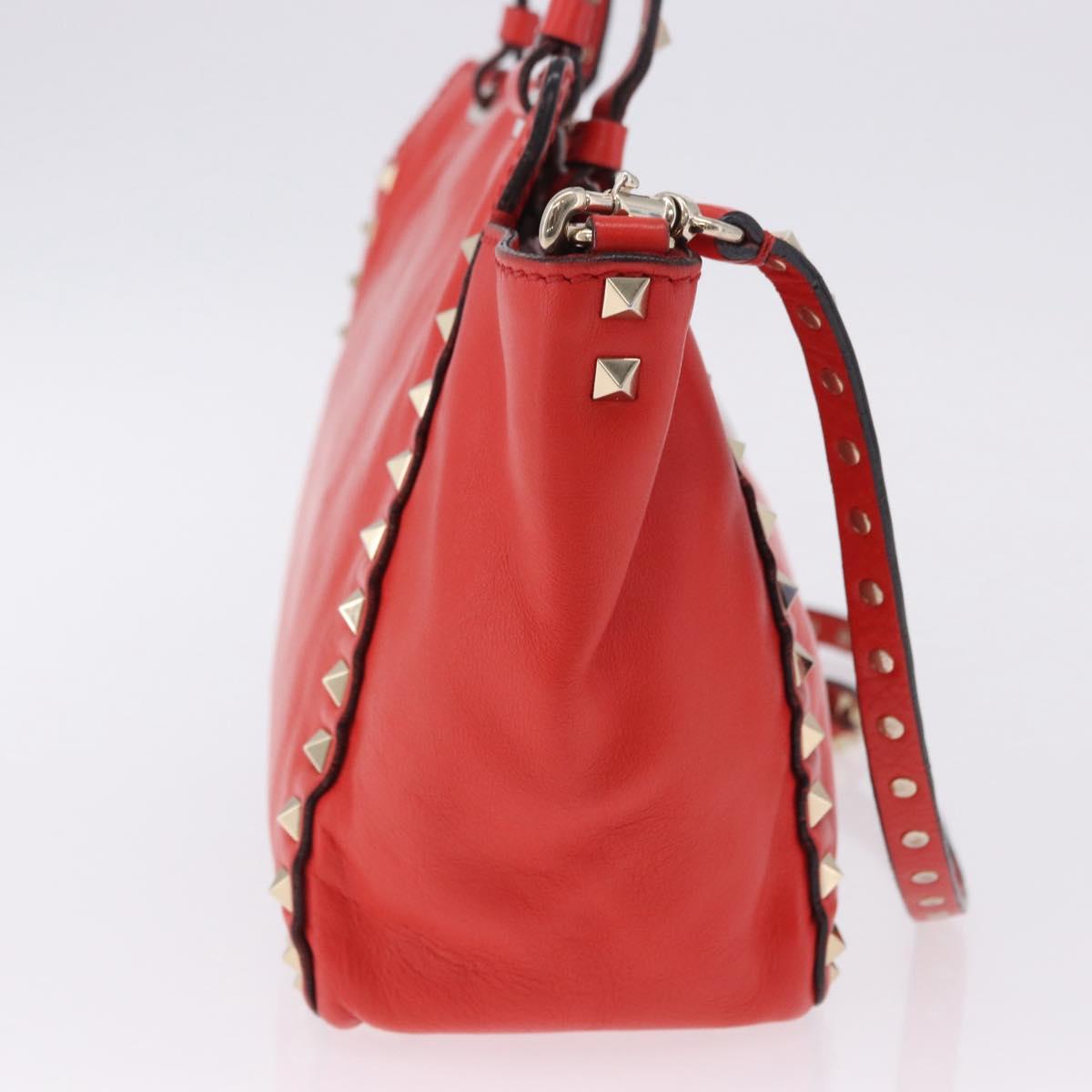 VALENTINO Studs Tote Bag Leather 2way Red Gold Tone Auth BA14871