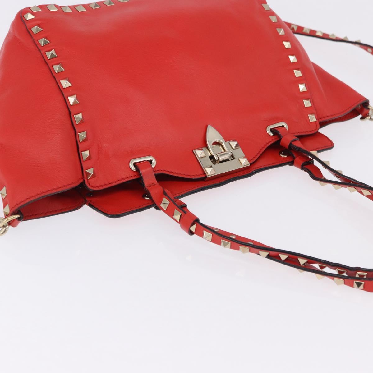 VALENTINO Studs Tote Bag Leather 2way Red Gold Tone Auth BA14871