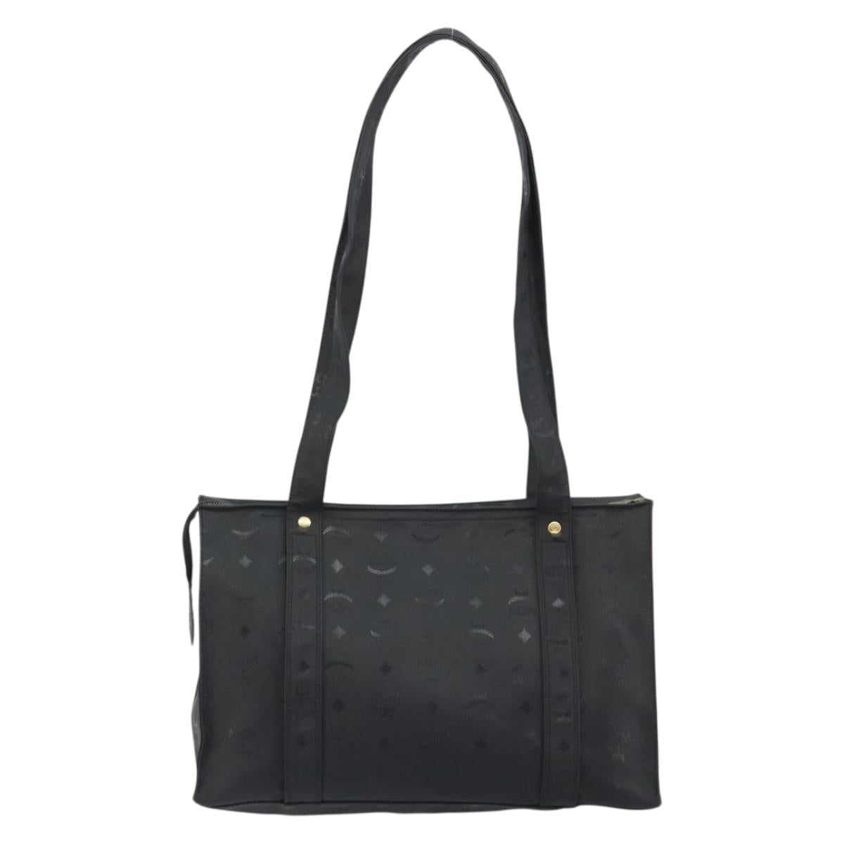 MCM Vicetos Tote Bag PVC Leather Black Gold Tone Auth BA14872