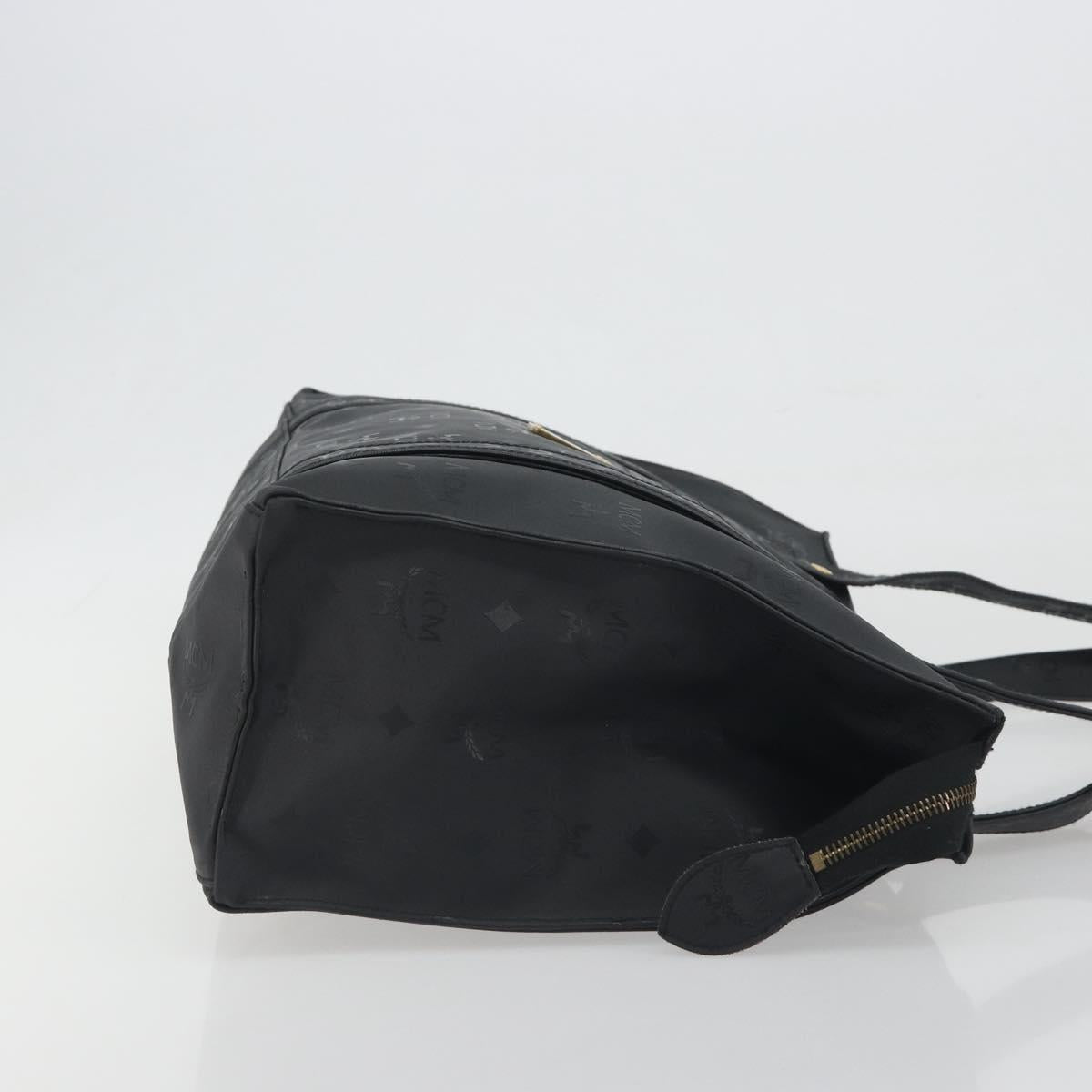 MCM Vicetos Tote Bag PVC Leather Black Gold Tone Auth BA14872