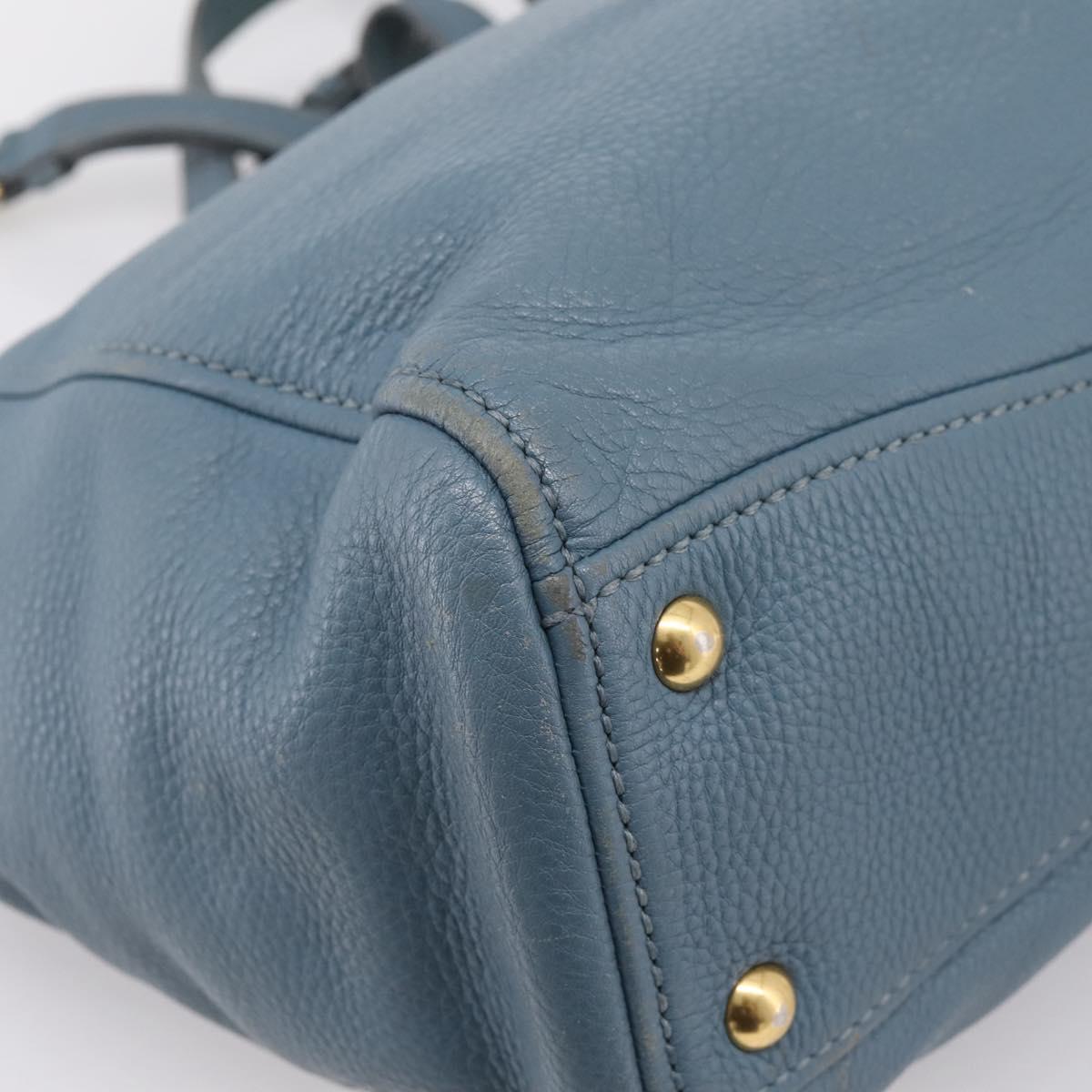 Miu Miu Tote Bag Leather 2way Blue Gold Tone Auth BA14873