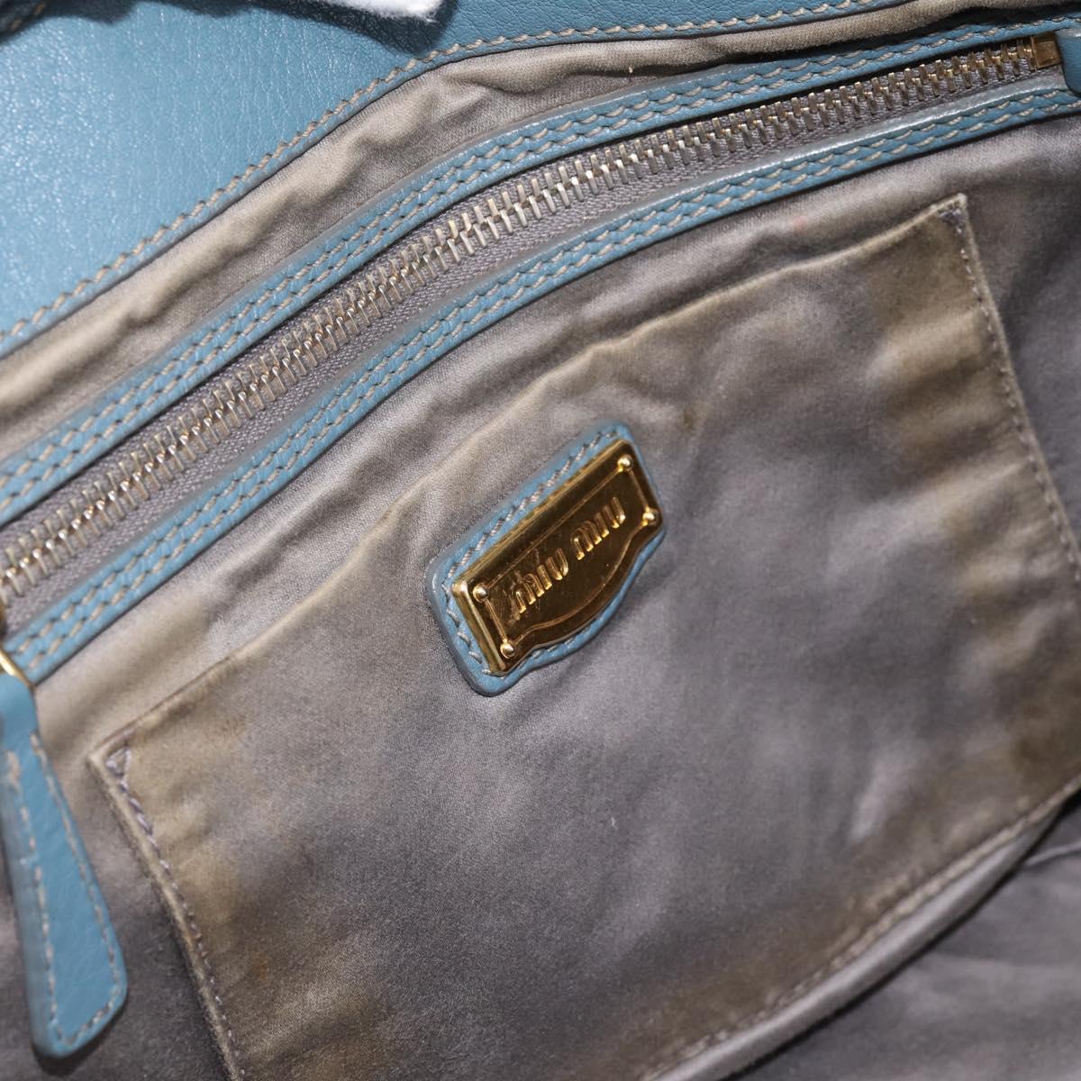 Miu Miu Tote Bag Leather 2way Blue Gold Tone Auth BA14873