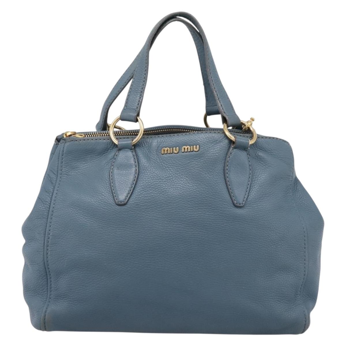 Miu Miu Tote Bag Leather 2way Blue Gold Tone Auth BA14873