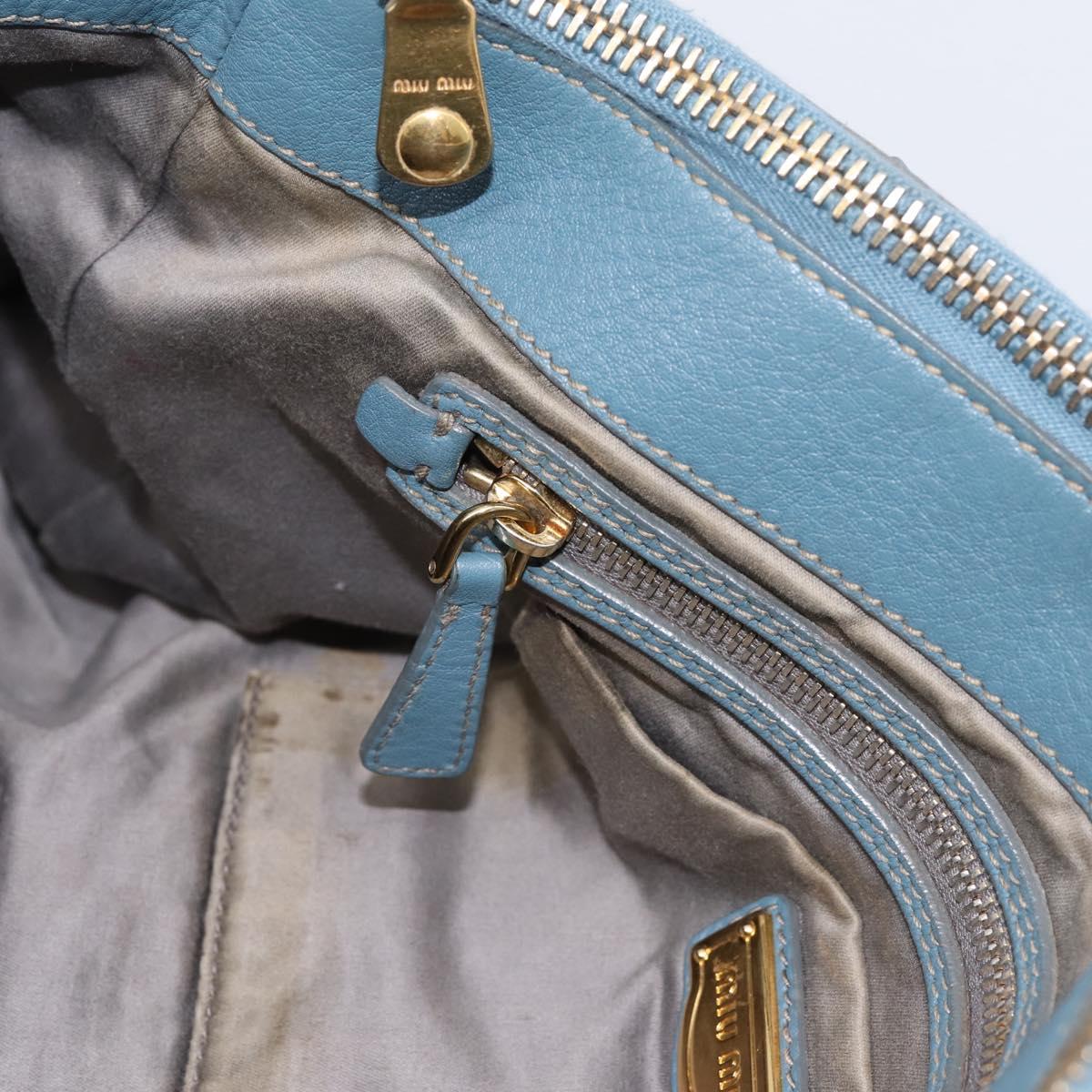 Miu Miu Tote Bag Leather 2way Blue Gold Tone Auth BA14873