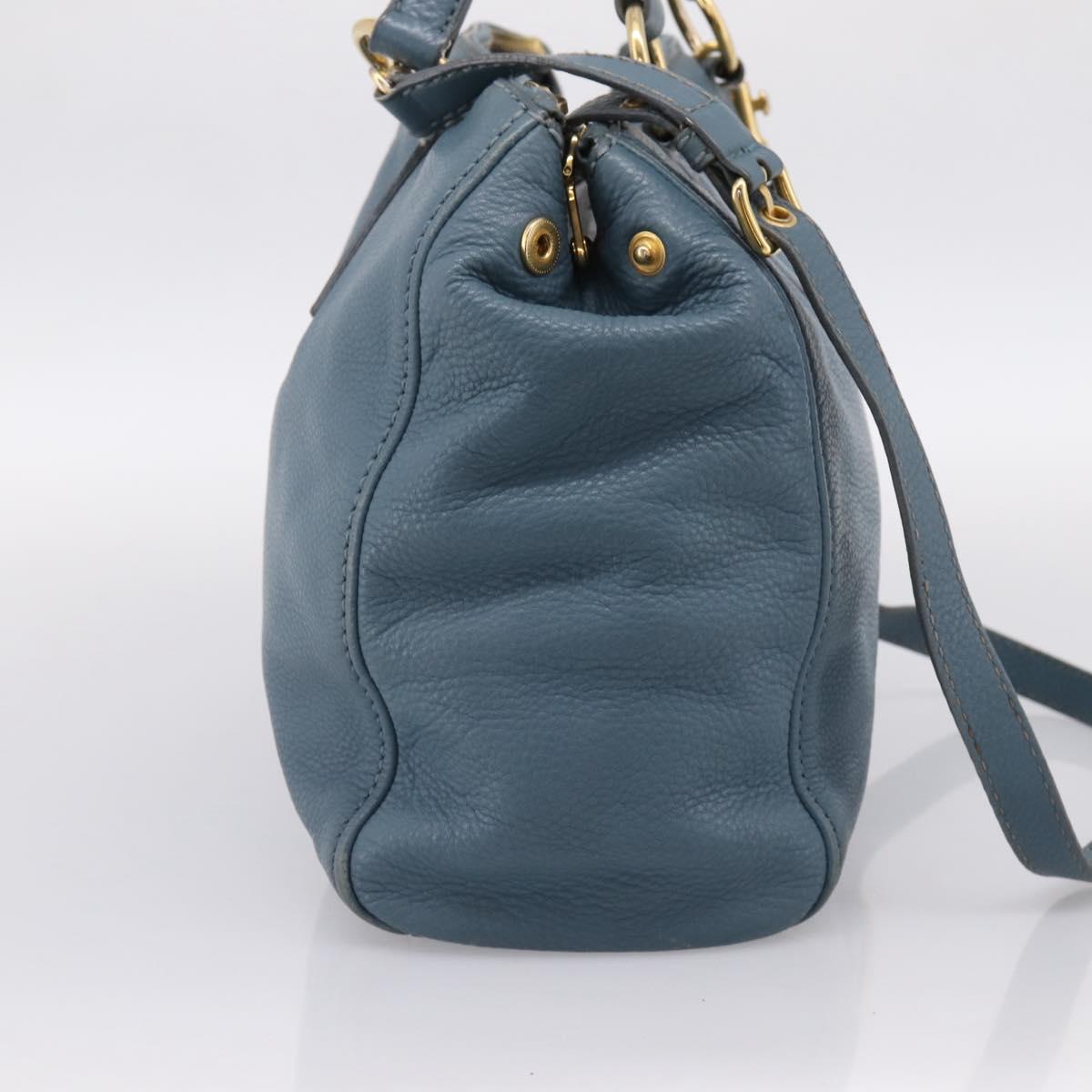 Miu Miu Tote Bag Leather 2way Blue Gold Tone Auth BA14873