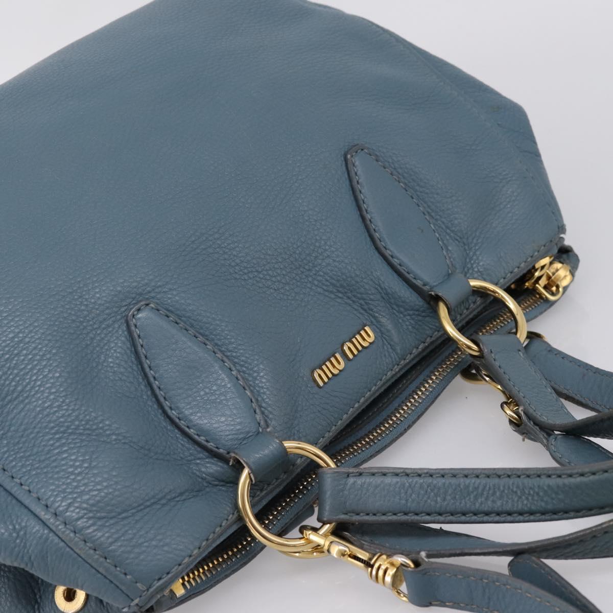 Miu Miu Tote Bag Leather 2way Blue Gold Tone Auth BA14873