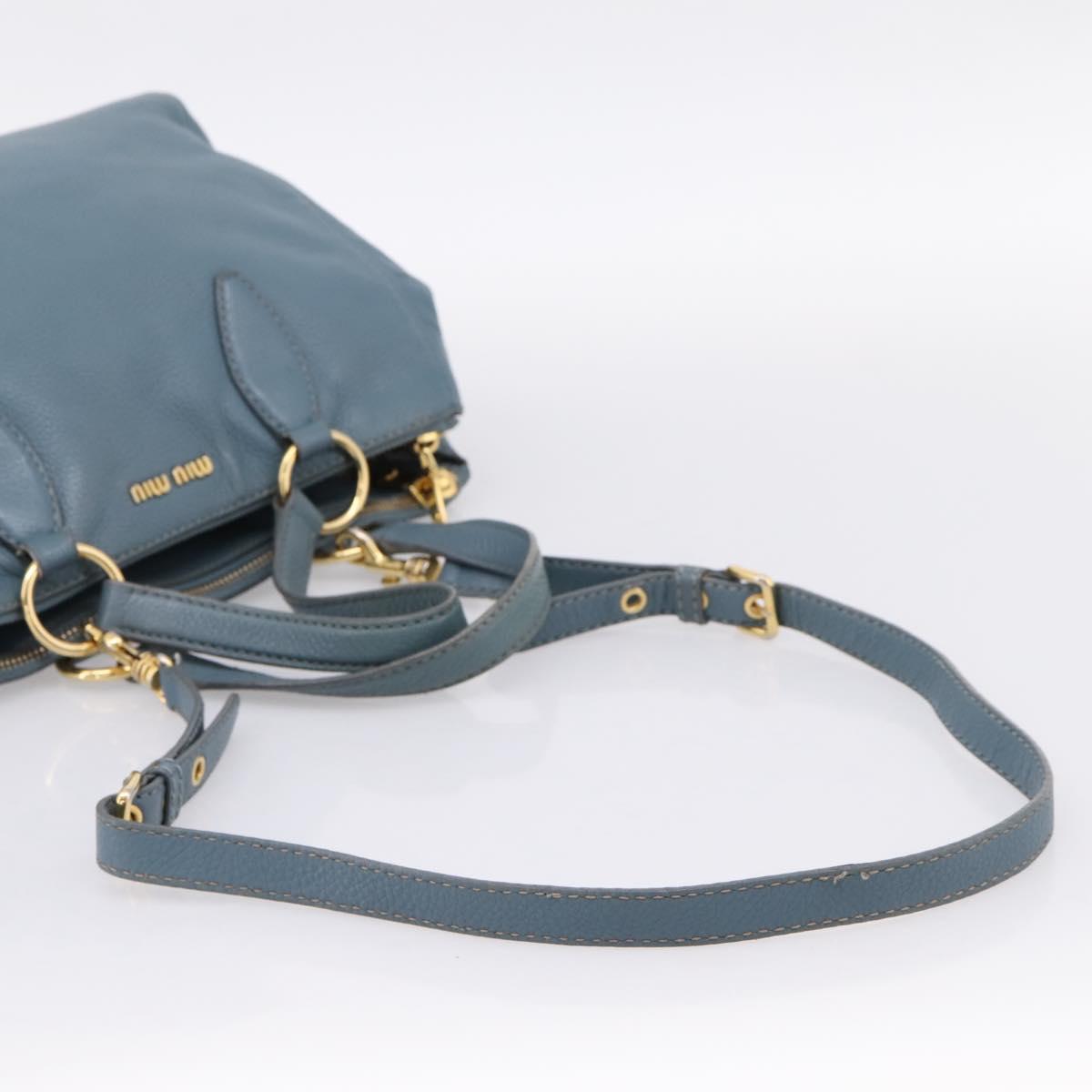 Miu Miu Tote Bag Leather 2way Blue Gold Tone Auth BA14873